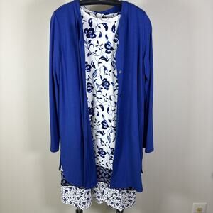 J. Jill Wearever Collection Blue Floral Dress & Long Sleeve Tunic Cardigan NWT M